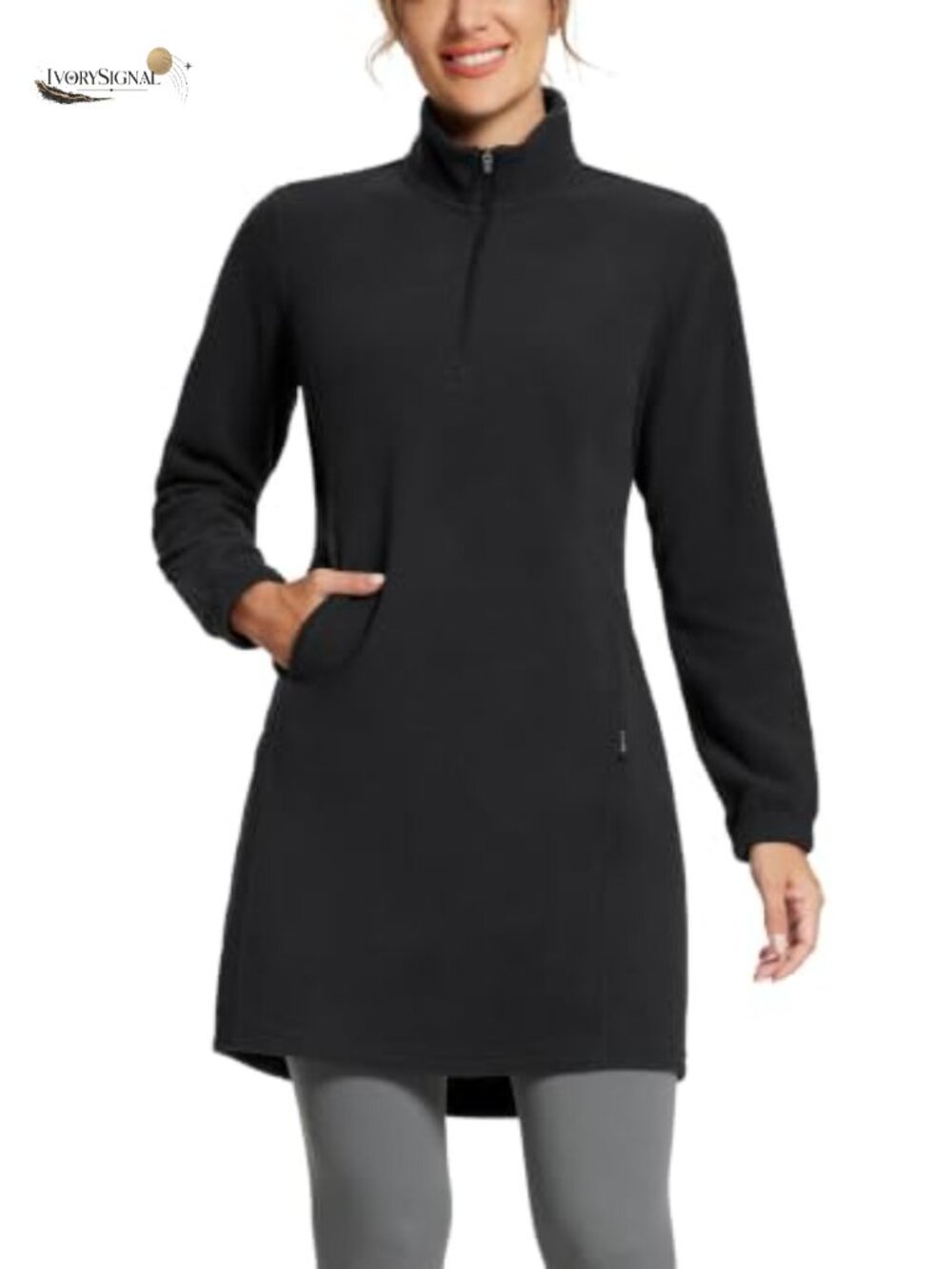 Women's Fleece Tunic Dress Quarter Zip Pullover Long Sleeve Warm
